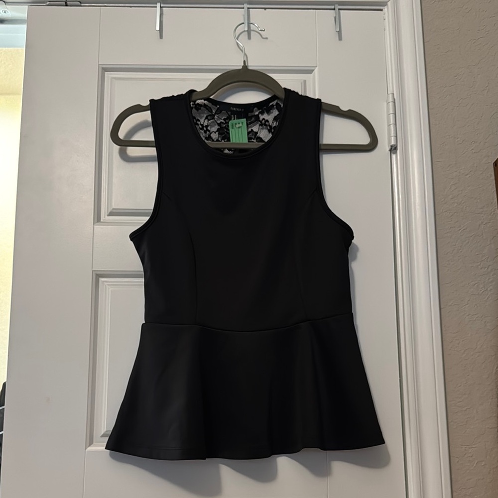 Black Sleeveless Peplum Top